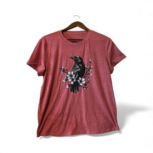 NWOT Pink Raven Bird With Floral design Graphic T-Shirt Short Sleeve Size large